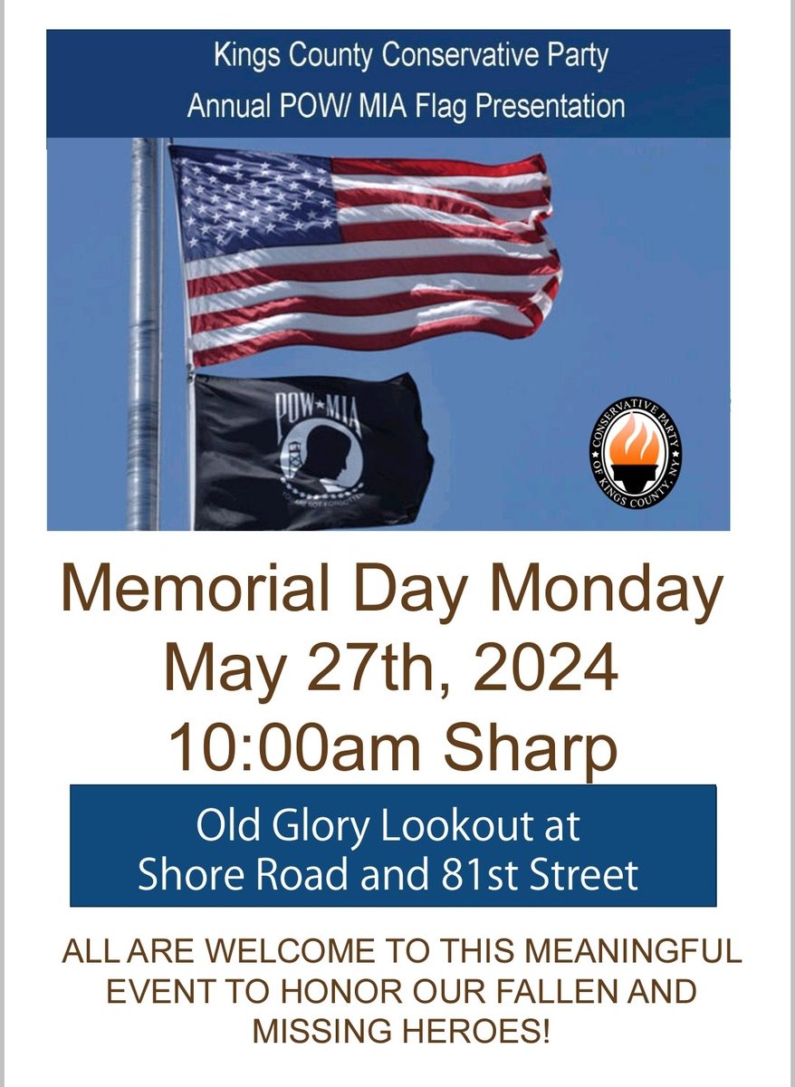 Please join us for our Annual POW/MIA Flag Presentation this coming Memorial Day, May 27th. For details, refer to our flyer below.