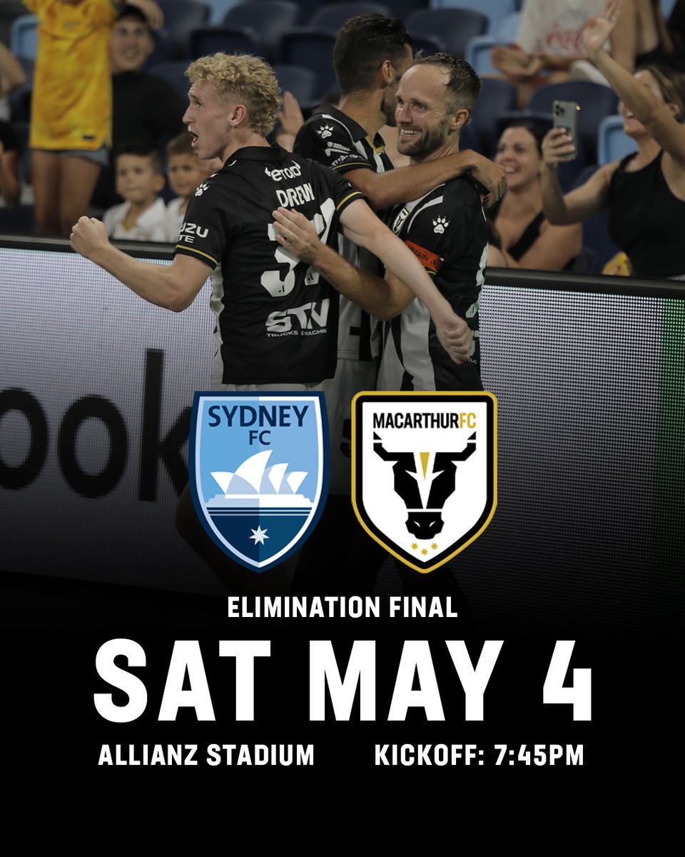 The Bulls will play an elimination final against @sydneyfc on Saturday May 4 at Allianz Stadium, 7:45pm 🔒 🎟️ Tickets are available for purchase for Bulls members now! (via email) 🎫 Tickets will be available for general public from 9:00am tomorrow. #WeAreTheBulls