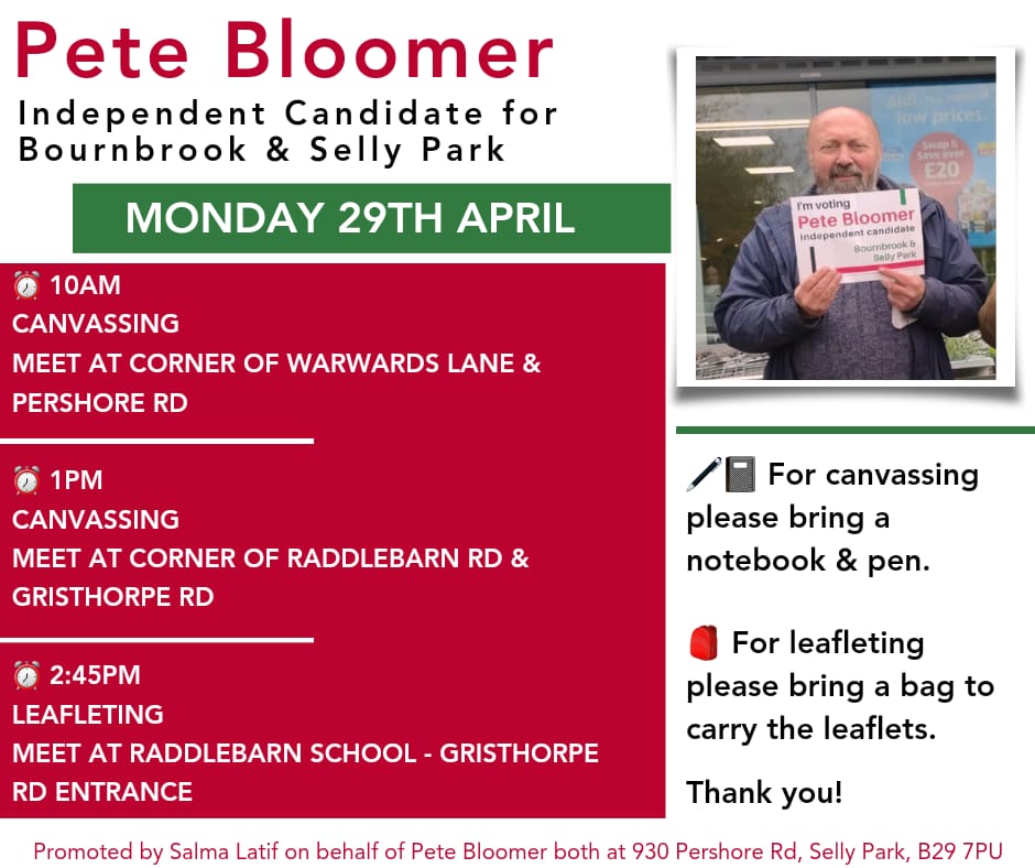 Tomorrow's campaign schedule, come along and join us for the home stretch ✊🇵🇸
#VotePeteBloomer