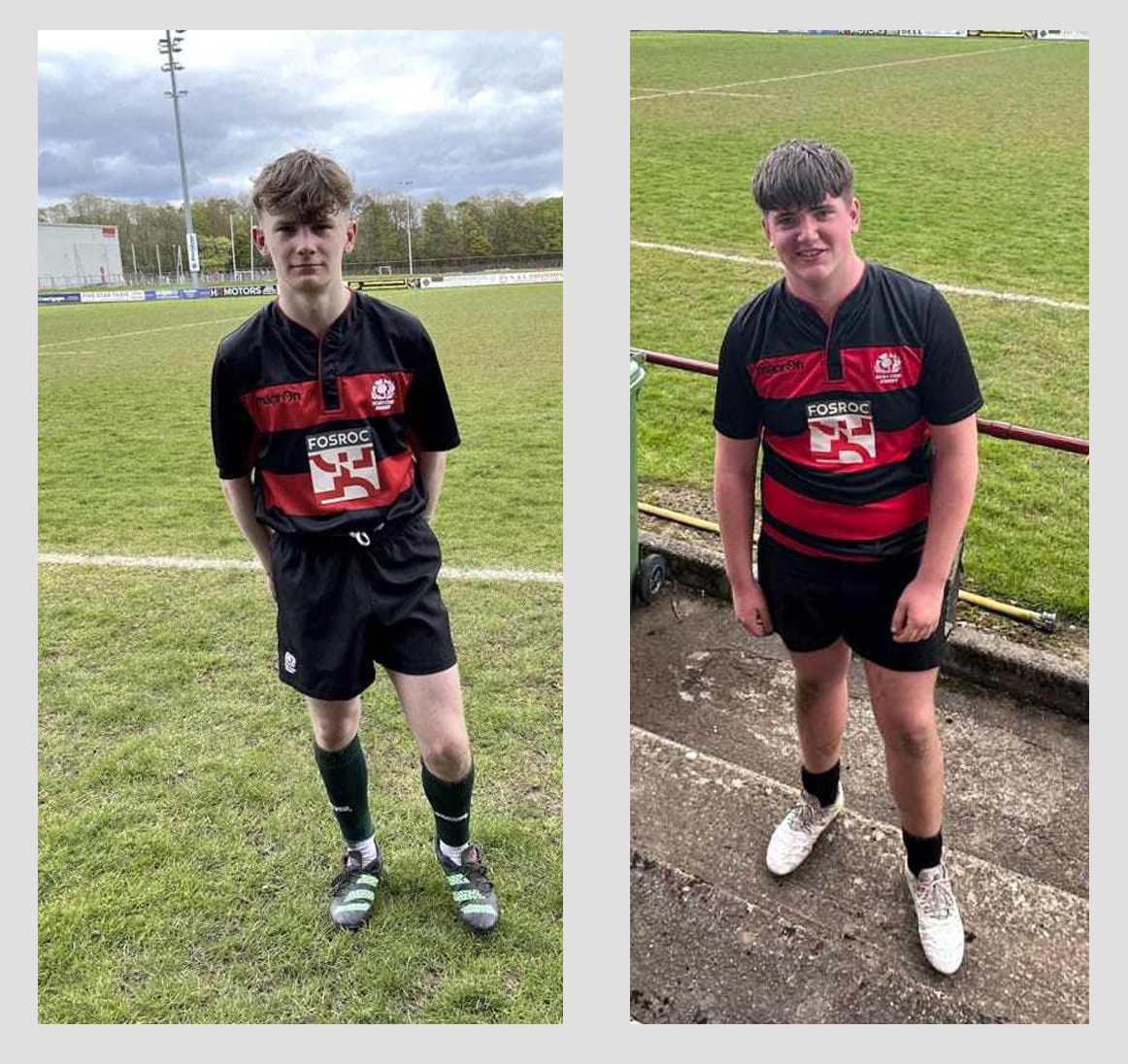 Hawick U16s duo Ciaran Cannon and Ruairidh Oliver who turned out for Edinburgh Gunners today, Sunday, winning all 3 of their games and Ciaran pitching in with a score. Well done lads 💪🏉💚 #HawickYouthRugby