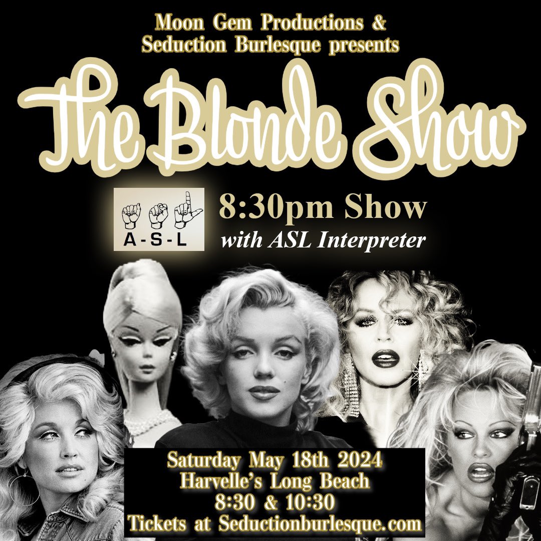 THE BLONDE SHOW 💛 A Burlesque Tribute to Iconic Blondes like Marylin Monroe, Dolly Parton, Barbie, Kylie Minogue, and Pamela Anderson! 

Saturday Night MAY 18th at Harvelle’s in Long Beach, CA <a href="/HarvellesLB/">Harvelles Long Beach</a> 

Use Promo Code: FUN to get $5 off tickets 🎟️ 

eventbrite.com/e/the-blonde-s…