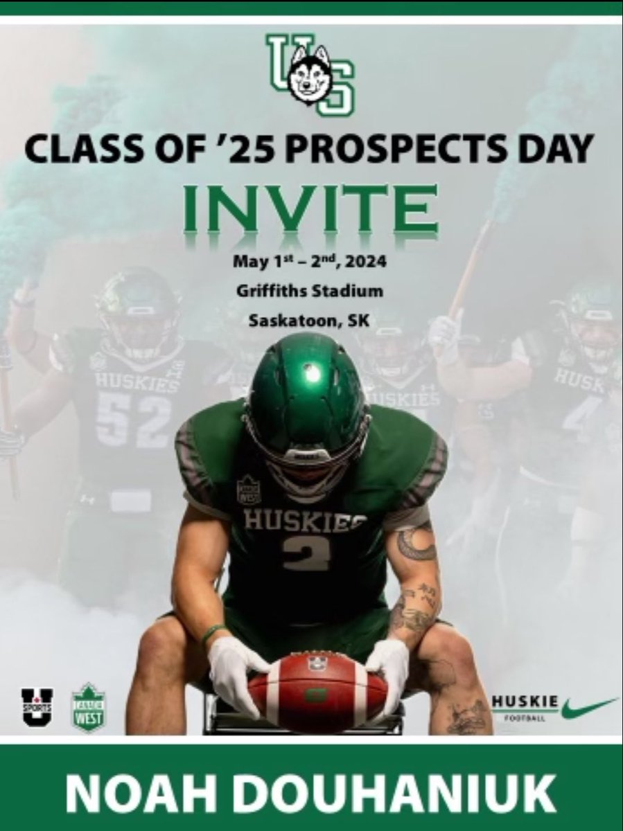 Thank you Coach Flory and the <a href="/skhuskies/">Huskie Football</a> for the invite to the University of Saskatchewan Prospects Day. I’m grateful for the opportunity to learn what the Huskies program is all about. Can’t wait!