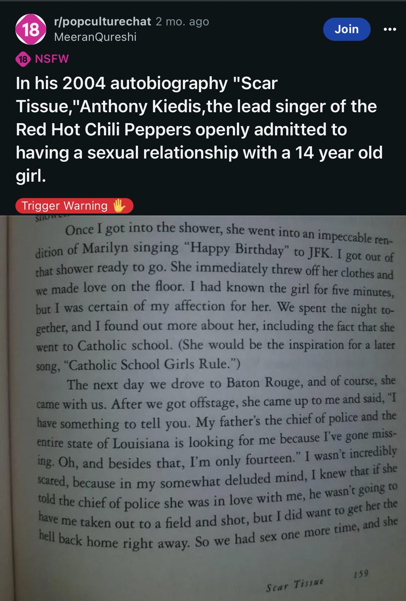 dearmothica's tweet photo. ⚠️ MAJOR TW: SA ⚠️

reminder that anthony kiedis sucks and should be in jail https://t.co/yfUP8m1iRJ