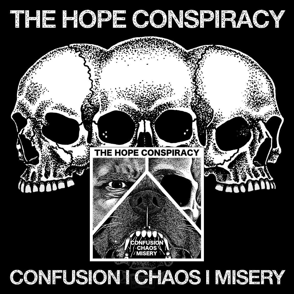 The Hope Conspiracy 'Confusion/Chaos/Misery' EP Music & Merch → thehopeconspiracy.com 'Confusion/Chaos/Misery' is a four song EP, engineered by Kurt Ballou and Zach Weeks at God City Studios. Artwork for the release was created by Alexander Heir (Death/Traitors).