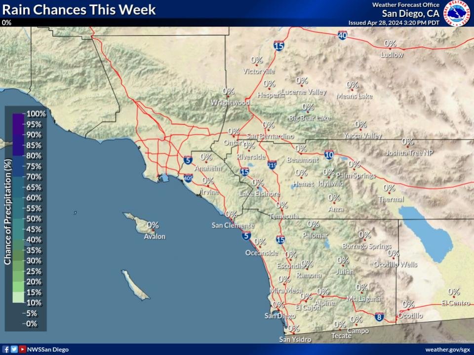 There is a zero percent chance for rain this week. #cawx