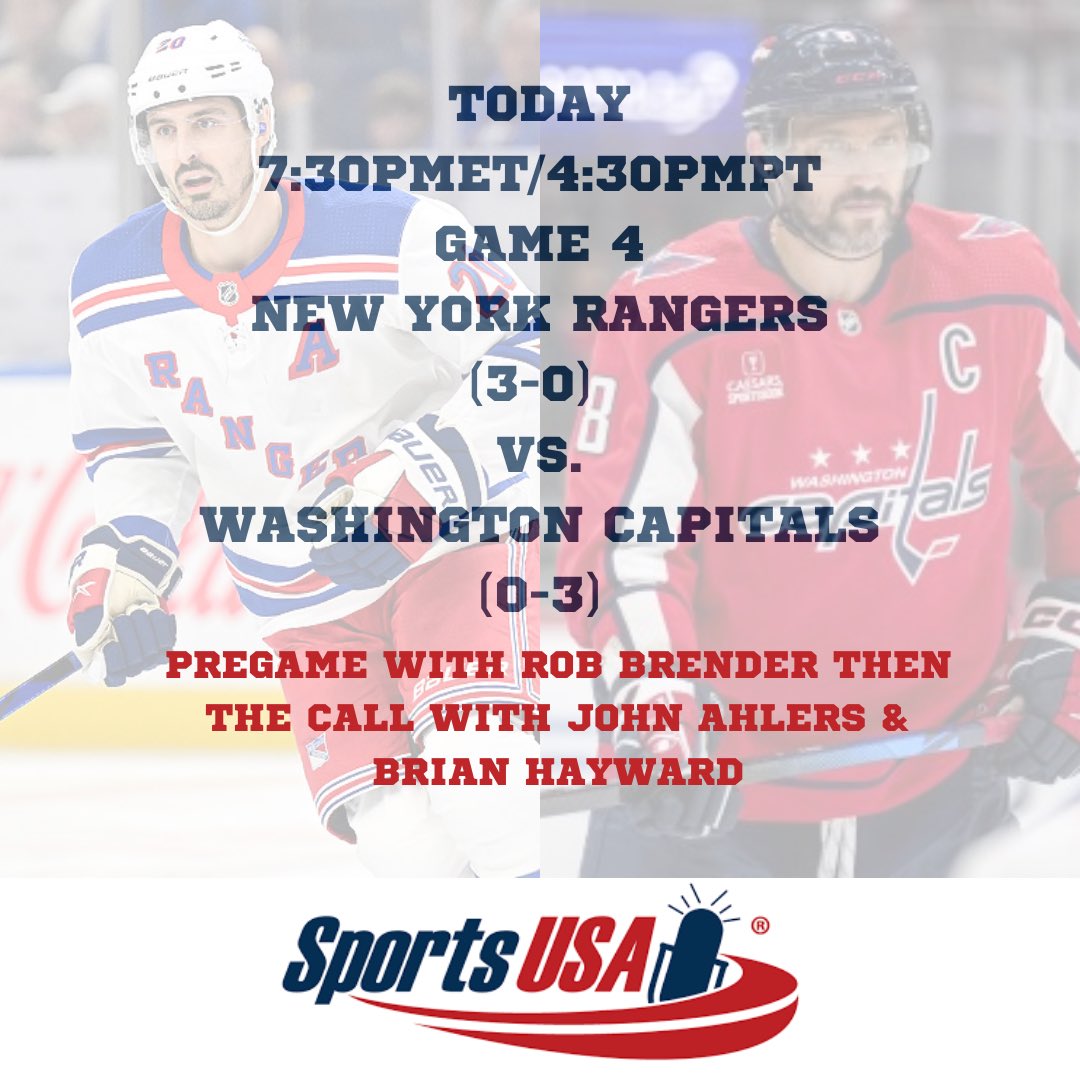 Tune in tonight as the #Rangers take on the #Capitals from DC in Game 4! Stream from the link in bio, the #NHL app, Sirius XM Channel 91 or listen on one of our many radio station affiliates throughout the country. 🏒🥅