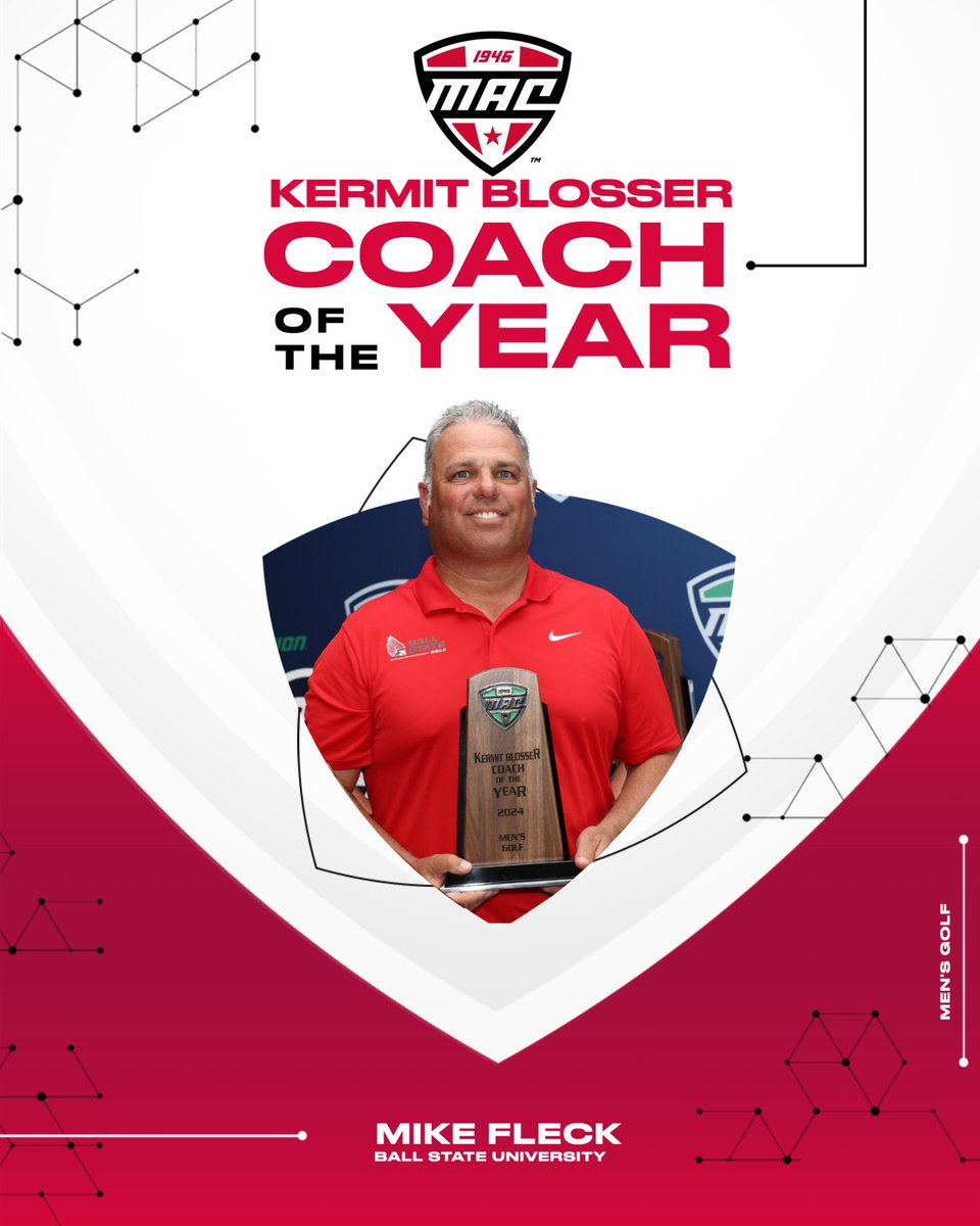 ⛳️ Coach of the Year ⛳️ In addition to leading the Cardinals to the MAC Title, Ball State’s Mike Fleck has been named the Kermit Blosser Coach of the Year. This marks the second time in Fleck’s career that he has received the honor. @BallStateMGolf | #MACtion