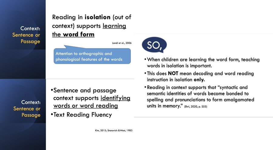 #TRLSummit2024 - Takeaway 2 #SoR and Context: Is learning the word form 나 and 차 better in sentence or passage context than in isolation/out of context?  #DetailsMatter
@YoungSukKim19
#NationalCommitteeForEffectiveLiteracy #TRLSummit2024 Go beyong soundbites!! It's not about OR;…