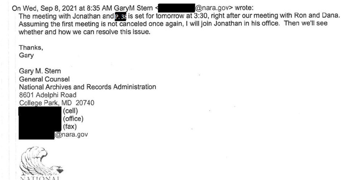 A(nother) smoking gun? Email from NARA lawyer Gary Stern suggest a White House meeting with Ron (Klain) and Dana (Remus, WH Counsel) in Sept 2021 before meeting with Biden's Deputy Counsel Jonathan Su on Trump's 'missing' records.