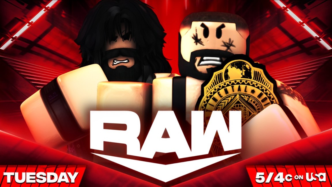 WWERPMedia's tweet photo. Tuesday on #WWERPRaw 

🎙️#TreUso Returns to speak about his fate at #WWERPWrestlemania 
👊@KyleMxysterio vs. @BloxyStyles in a Elimination Chamber Qualifying Match 
👿#AkariPriest vs. The Intercontinental Champion #AABreakker 

LIVE 5/4c on @Roblox https://t.co/quRTPm7jue