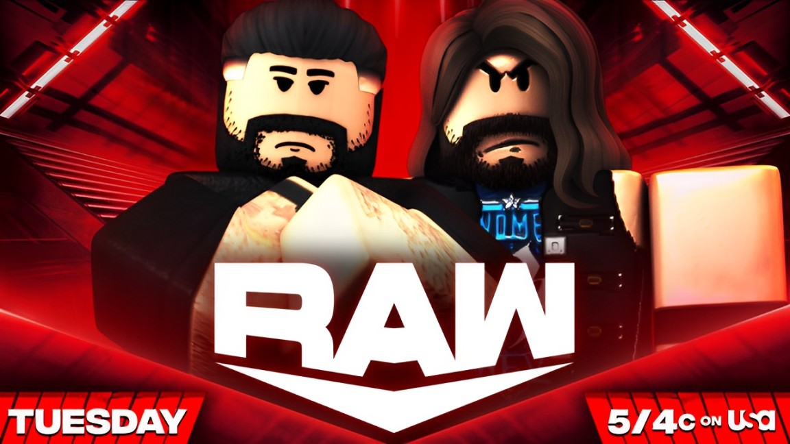 WWERPMedia's tweet photo. Tuesday on #WWERPRaw 

🎙️#TreUso Returns to speak about his fate at #WWERPWrestlemania 
👊@KyleMxysterio vs. @BloxyStyles in a Elimination Chamber Qualifying Match 
👿#AkariPriest vs. The Intercontinental Champion #AABreakker 

LIVE 5/4c on @Roblox https://t.co/quRTPm7jue