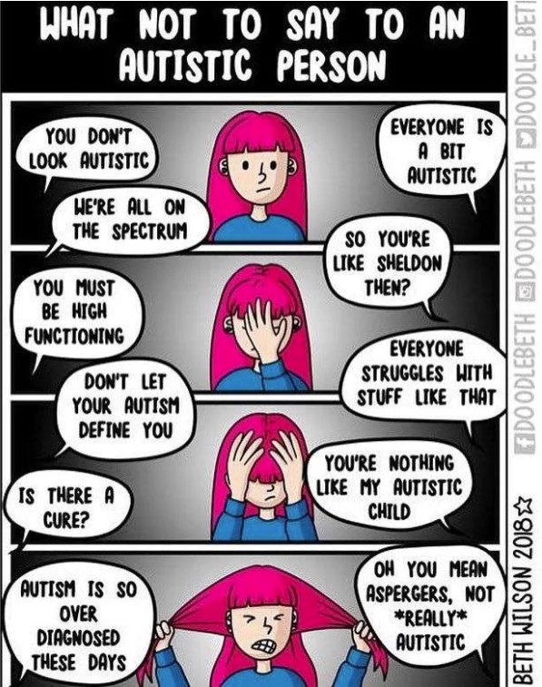 PonyCyclePal's tweet photo. What NOT to say to an autistic person

#Autism #AutismAwareness #AutismAcceptanceMonth #autist #Neurodivergent #NeurodiversityAwarenessMonth #ActuallyAutistic https://t.co/Nf0pCRLTNa