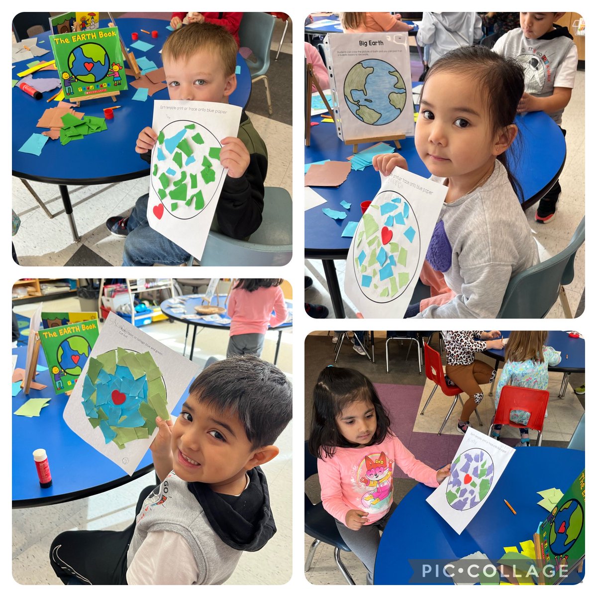 Wrapped up Earth week with repurposing paper scraps to represent our planet. ⁦@msekinderland⁩ ⁦@mrsmcintyre1m⁩ ⁦@orellana_ivett⁩ ⁦@alcdsb_mich⁩