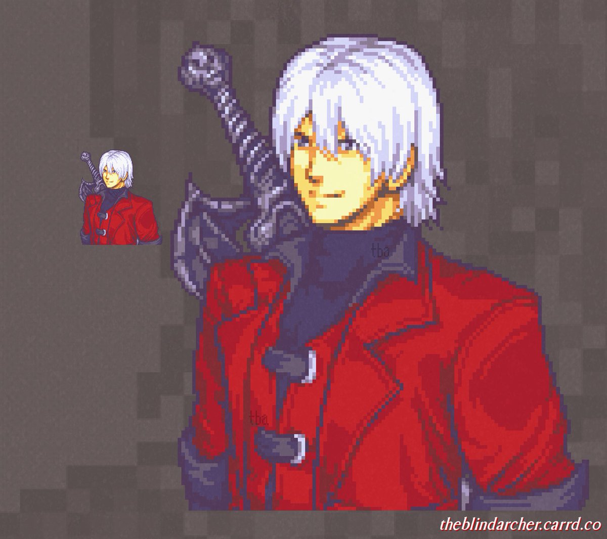 Jackpot.

Pixel art bust featuring Dante from the Devil May Cry series (TM), made as a subscriber suggestion.

#pixelart #ドット絵