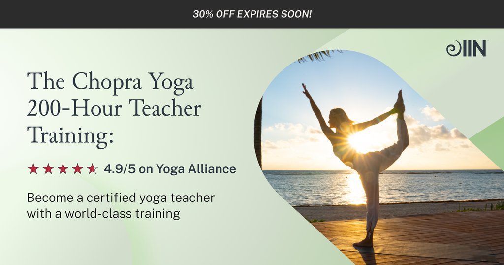 Find balance with summer with June's Chopra Yoga 200-Hour Teacher Training. 🤲 This Yoga Alliance-approved online training will take your personal practice to the professional level in four months. Learn more and enroll now: tinyurl.com/bdh74xby