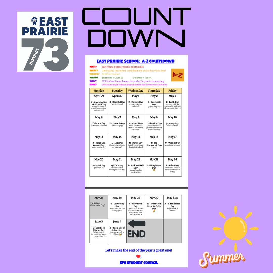 The countdown begins tomorrow! Join us for a fun A-Z Countdown as we make our way to summer. #StudentCOUNCIL