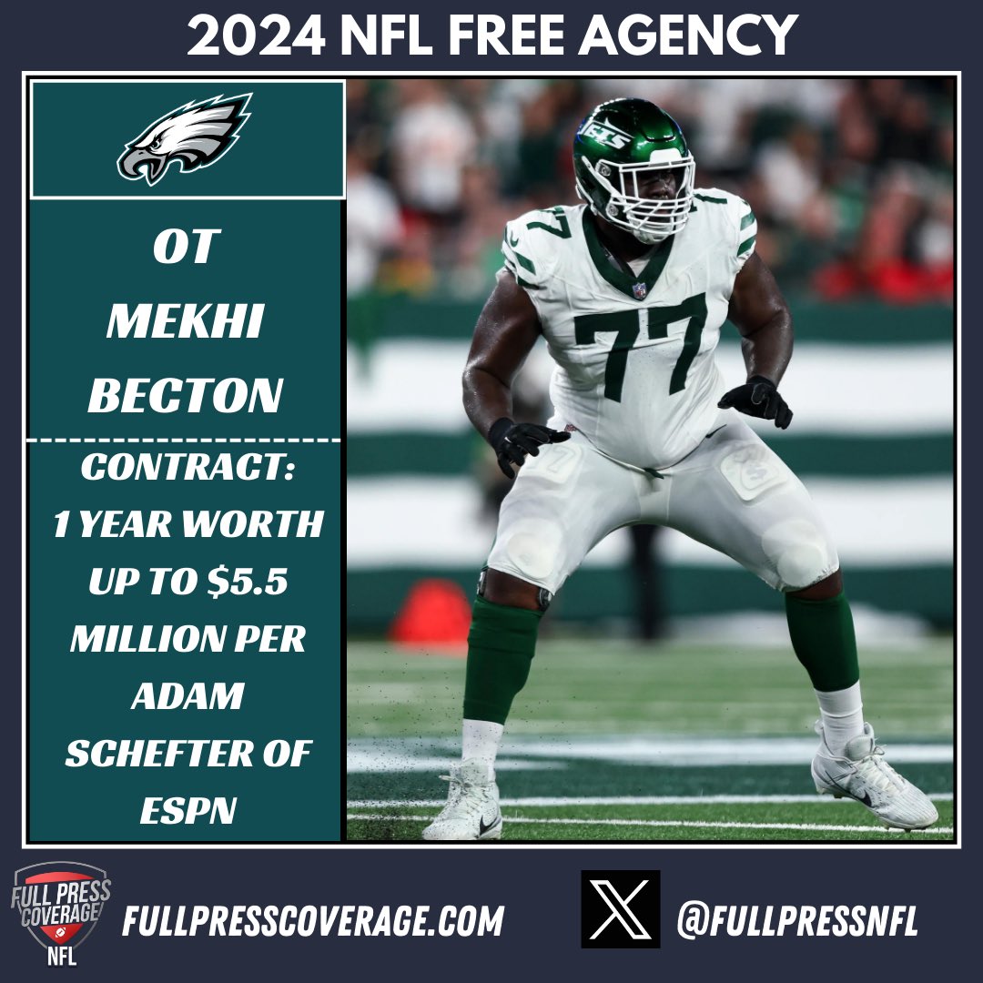 #Eagles plan to sign former Jets first rounder Mekhi Becton. #FPC #NFL #NFLTwitter