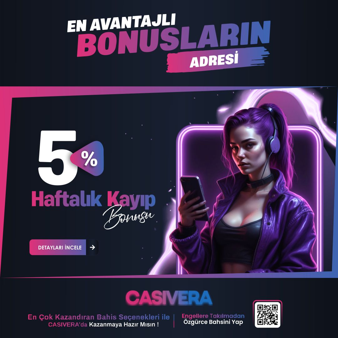 🎁 Casivera’dan herkese ikinci şans 💎 Hafta boyunca yaşadığınız minimum 200₺ kaybınız için %5 haftalık kayıp bonusu 👉🏻Detaylar ve daha fazlası için hemen giriş yap ⭐️Casivera giriş t.ly/CasiveraXgiris