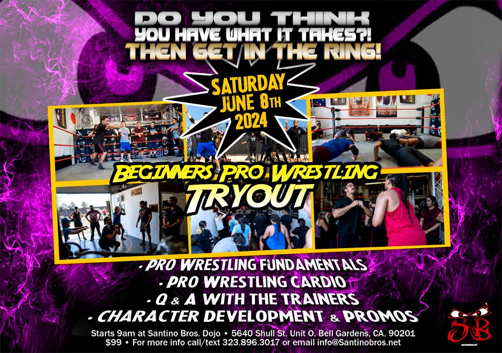 ❓Thinking about getting in the ring? But not sure? Join our Beginners Tryout on Saturday June 8th. It's a great opportunity to see if Pro Wrestling training is right for you before joining a full course. 🎯 Beginners Tryout is June 8th, 2024 @ 9am ➡️ santinobros.net/wp/product/try…