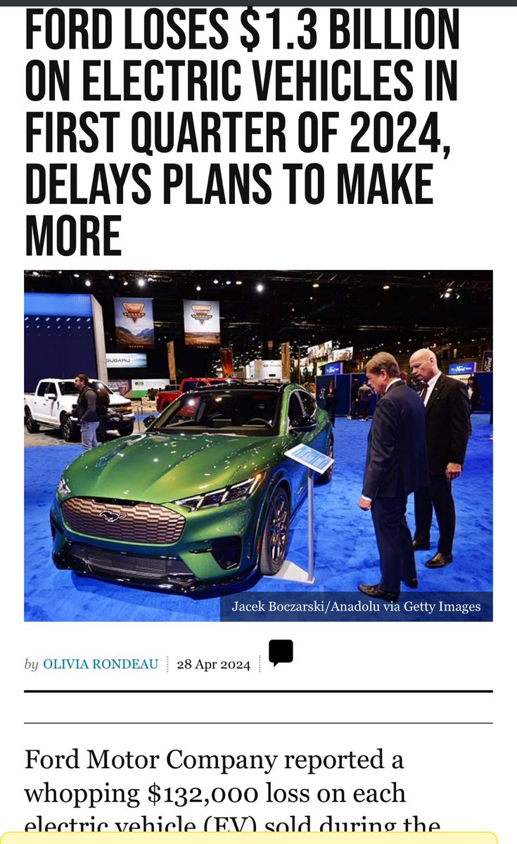 Exposes the Biden electric vehicle mandate’s bankruptcy in one headline — Ford is losing $132,000 on each electric vehicle sold.

But still wants to keep selling them.

Why don’t plaintiff lawyers do something to actually promote fiscal sanity and sue on behalf of shareholders?