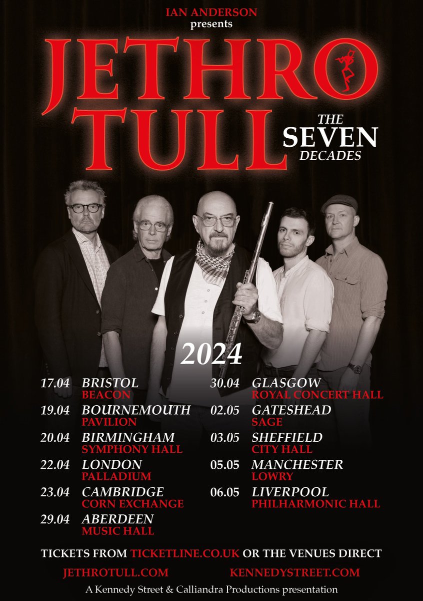 JETHRO TULL: THE SEVEN DECADES.
UK tour 2024 ongoing...
#JethroTull #FolkRock #prog #ProgressiveRock #ProgRock #JethroTullTheSevenDecades
@jethrotull
👀: jethrotull.com/tour-dates/