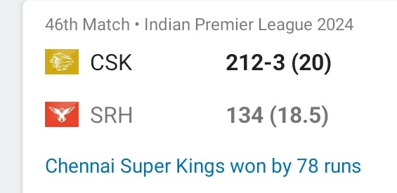 NJayanda's tweet photo. Chennai Super Kings won by 78 runs https://t.co/1WeUAMMJEj