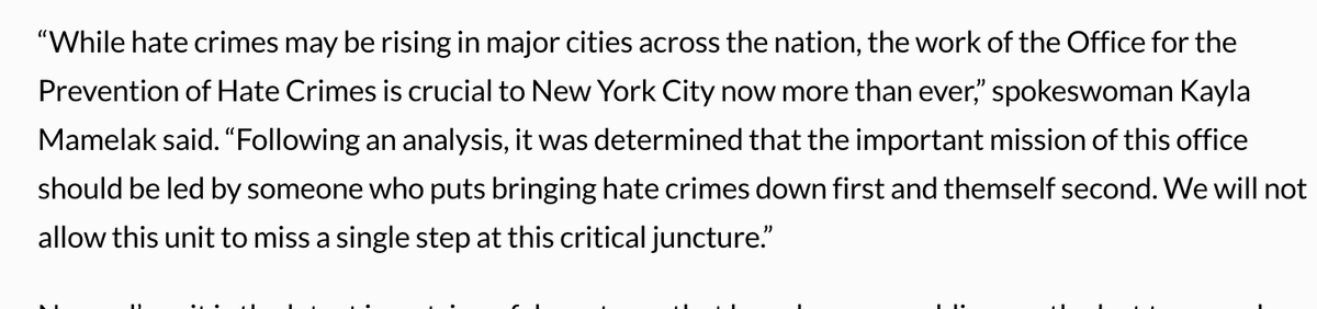The head of the office to prevent hate crimes says he was fired for being Muslim, and plans to sue ... and a spox for the mayor then insults him in an official statement. Not sure the comms strategy here but we shall see. nydailynews.com/2024/04/26/nyc…