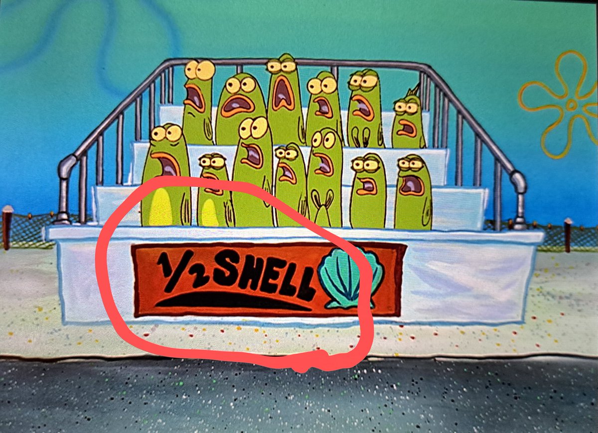 In Season 1, Episode 4 of the cartoon 'SpongeBob SquarePants', in the second segment called 'Boating School', through 14 minutes and 48 seconds of the entire episode (both segments together), you'll see an audience of green fish sitting on a pair of bleachers, and on that pair of…