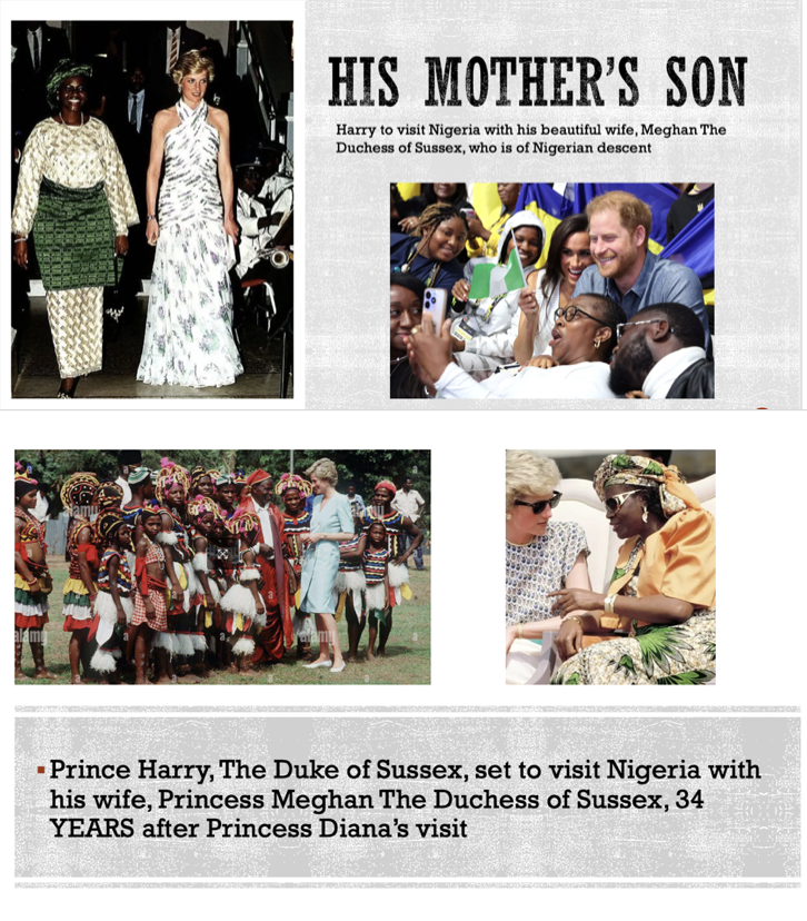 As easy with people as his mother Diana, Princess of Wales, Prince Harry will follow in his mother's footsteps and visit Nigeria next month.

#WeloveyouHarryandMeghan #GoodKingHarry #RoyalFamily #InvictusNigeria #InvictusGamesNigeria #InvictusGames