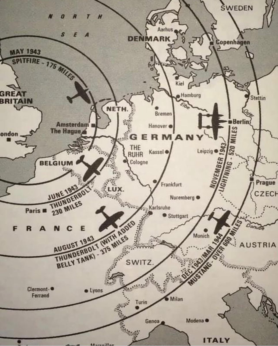 The approximate mission ranges for the USAAF from bases in England to titillate your World War II mind. ✈️