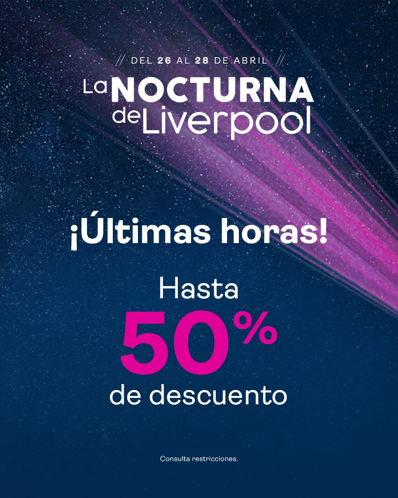 👋 Se va #LaNocturna 🌛😭 ⏰🚨 Últimas horas con hasta 50% de descuento ¡Compra ahora! ➡️​🛍️ liverpool.onelink.me/GNnO/bfymwnjz #TodoenLiverpool #EsParteDeMiVida