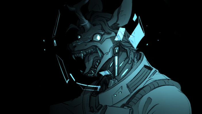 today's DnD session Toshi got flashbanged by the ship captain's mega LED headlamp while poking exploring w darkvision