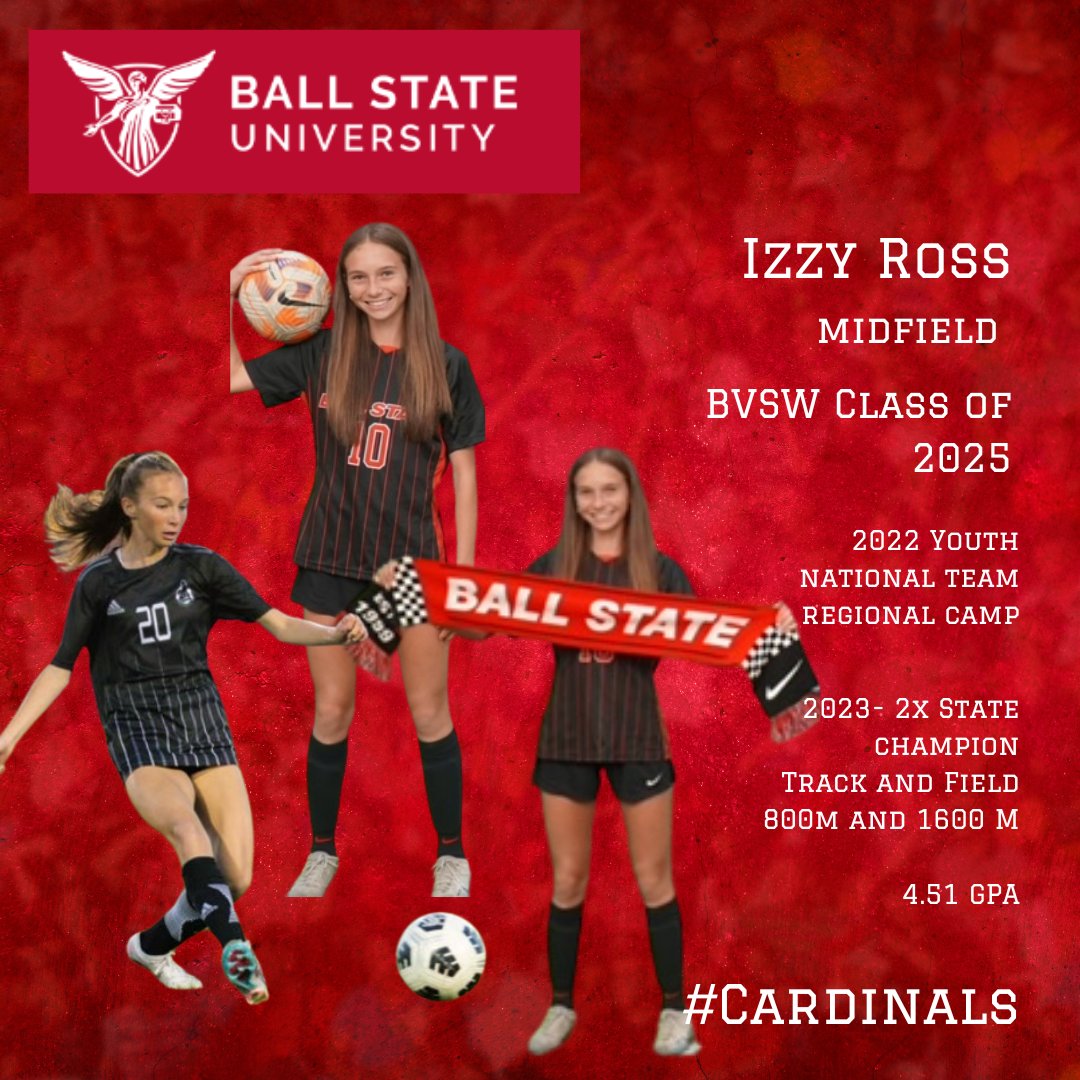 Congratulations to Junior @izzyross20 on her commitment to Ball State! Can't wait to see where the future takes you! #Committed #Classof2025 @BVSWSoccer