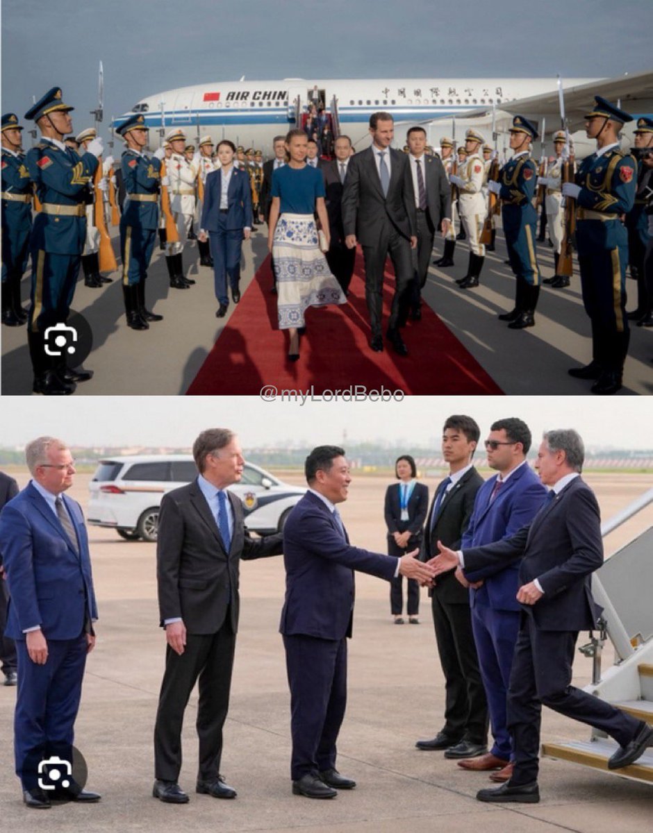 🔥STOLEN ELECTIONS HAVE CONSEQUENCES🔥Below you can see how China treats Syria as compared to USA - red carpet versus cold shoulder upon arriving in Beijing. Nobody respects or fears America anymore under imbecile pretender Biden. Agree?
