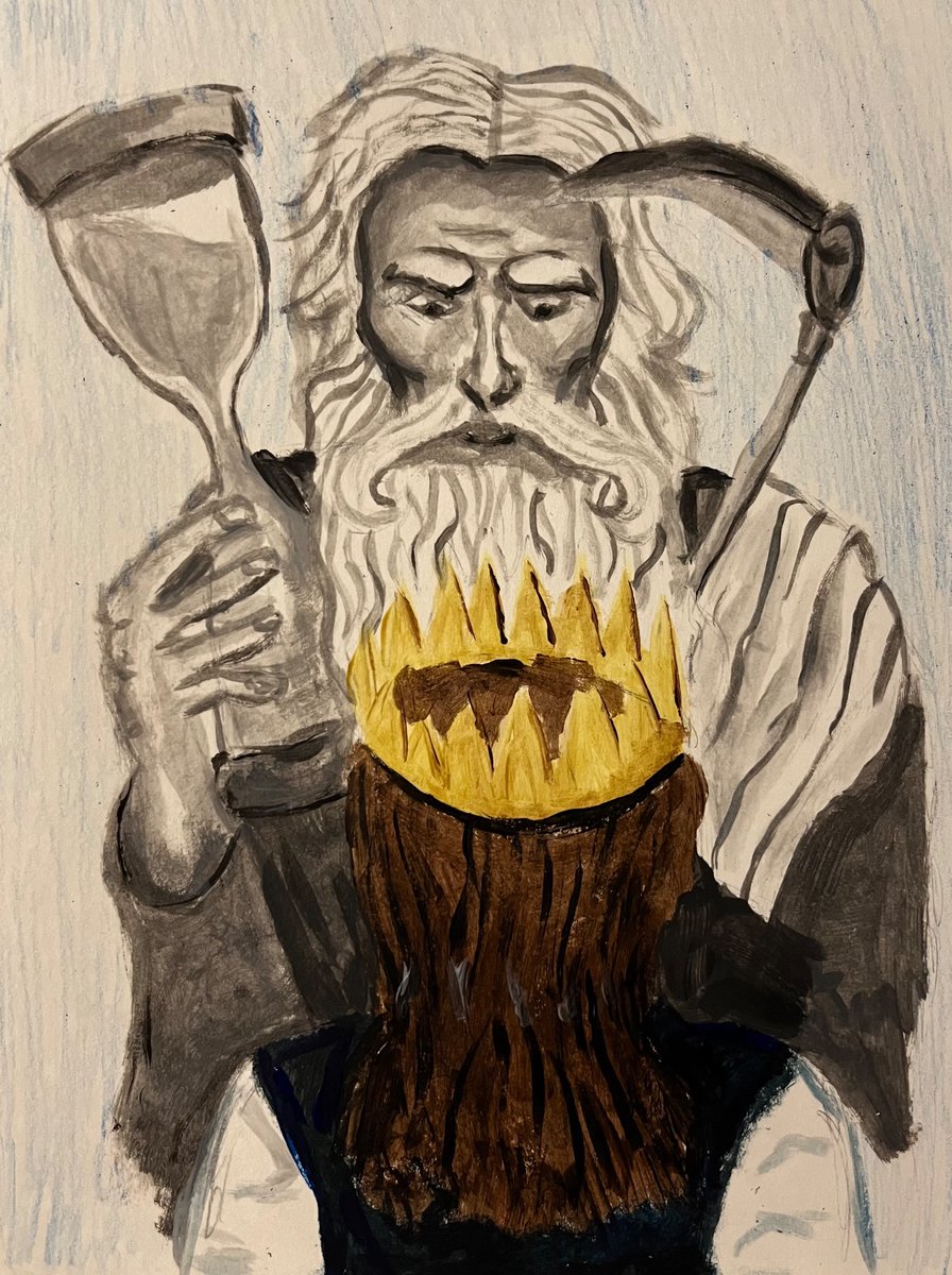‘a deal with cronos’ (the greek god of time)
acrylic painted asmp fanart !!
rts appreciated :D 
-please untag-
#aimseyfanart #asmp #asmpfanart