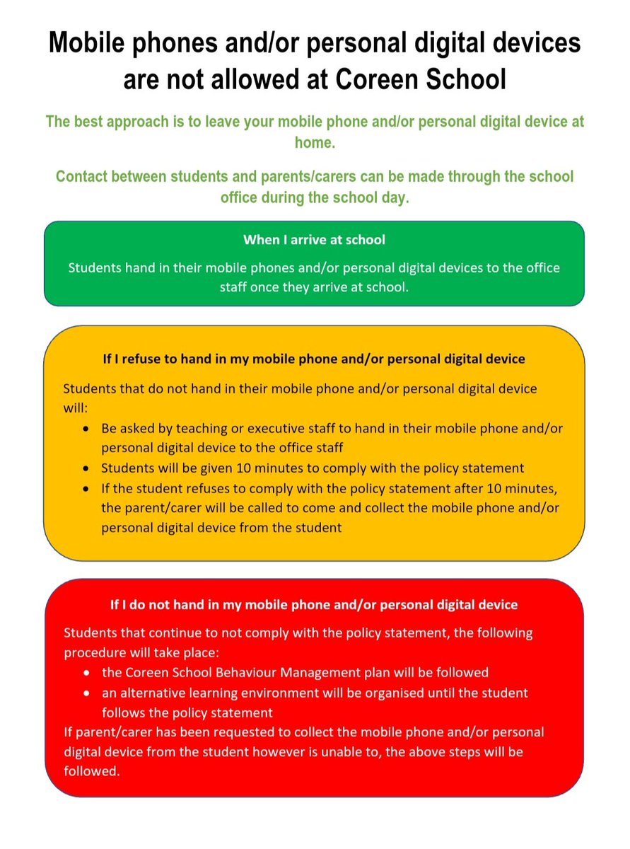 Please take note of the mobile phone/personal digital device policy 📵 Starting Tuesday 30th April