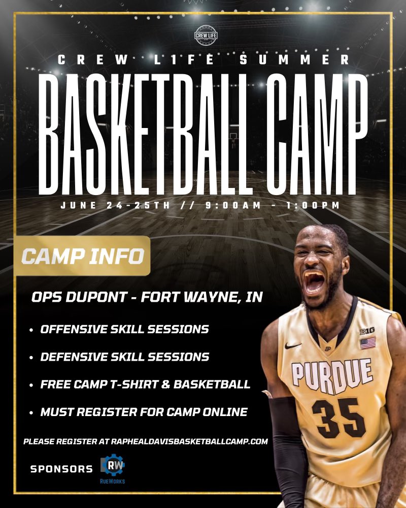 Crew Life’s Free Summer Basketball Camp!! 🗓 June 24-26th ⏰ 9:00am - 1:00pm 📍 OPS Dupont 💰 FREE FOR THE FIRST 75 KIDS MUST REGISTER ONLINE ⬇️ raphealdavisbasketball.com/event-details/… If you would like to sponsor an athlete or help with lunch or t shirts for camp please DM me! #CrewLife