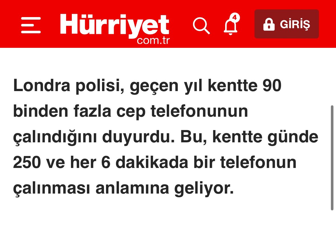 Son 1 yılda 90.000 telefon çalınmış. Polise yapılan şikayetlerden sonuç çıkmıyormuş. Haberin detayında bazı direnme durumlarında ise bıçaklı saldırı ile sonuçlanıyormuş.