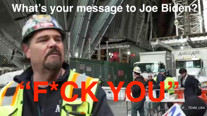 I'd like to see big mouth Joe Biden tell this NY union worker 'I don't work for you'. New Yorkers can't stand the sight Biden. All America is struggling just to get by because of that incompetent piece of shit.