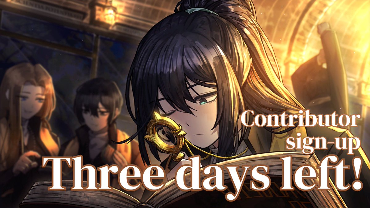 Hi, we have three days left until the contributor sign-up is closed! And we have 139 contributors for now👏 Don't forget to sign-up and join us to create fan works for a good cause! 🔗forms.gle/skYWTvQtSSnZeJ… FAQ + more info pjmaction.carrd.co