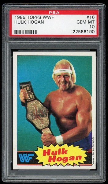 The 1985 Topps WWF #16 Hulk Hogan in a PSA 10 was a Pop 1 for many years. With 2,423 graded just 2 have been awarded the grade of Gem Mint. That is less than a 1/10 of a percent Gem rate.