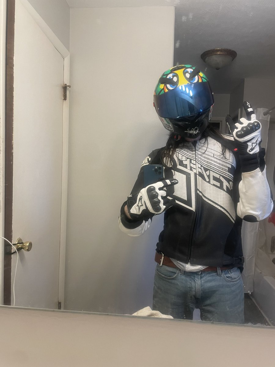 I feel like a superhero in my motorcycle gear