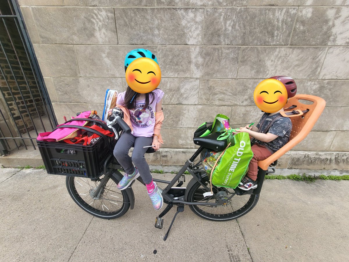 This grocery run with two kids for milk, eggs, bread, veggies, etc was a figment of your imagination. #cargobike #bikechi