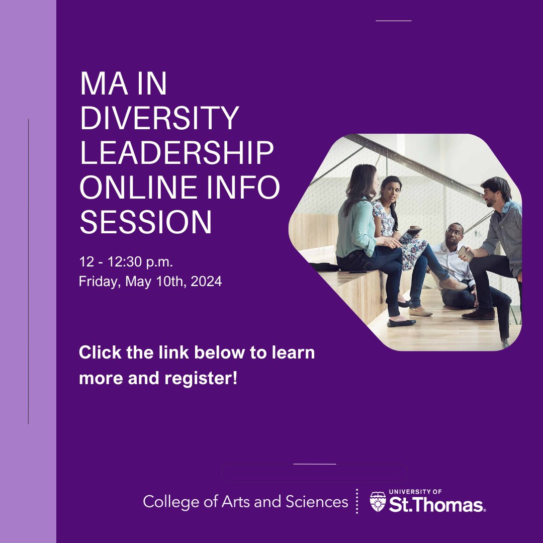 Join us on May 10, 12 -12:30 p.m. for an online info session about an MA in diversity leadership! Click here to learn more and register: ow.ly/vUST50RbIju