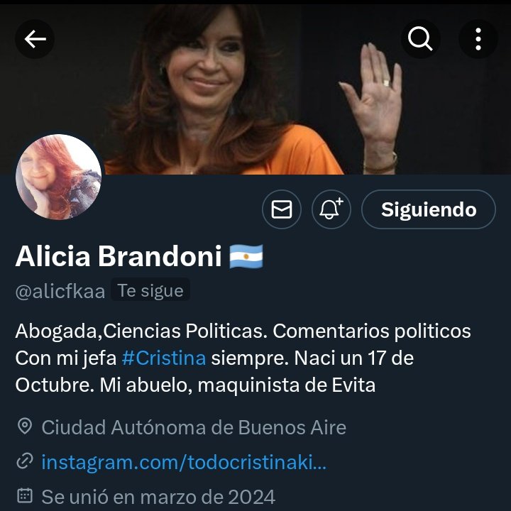 Budijoly's tweet photo. Cumpas:
Eu! Acá 👇
Sigan la nueva cuenta @alicfkaa de la compañera Alicia Brandoni que la anterior fue suspendida por obra y desgracia del régimen FasciLibertario. https://t.co/TNsEORLA70