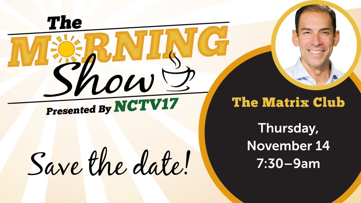 Save the date - in fact, why not grab your ticket now for NCTV17's The Morning Show coming to the @TheMatrixClub1 on November 14 hosted by @stefholtnbc. ow.ly/QsHE50RpFLU