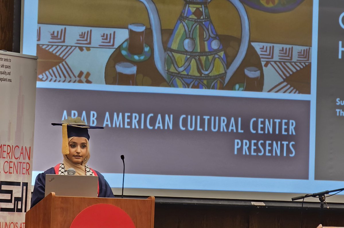 AAAN celebrating our @thisisUIC grads -- inc Youth Organizer Nadiah Alyafai (pictured), former youth program participant Nora Qatanani & member / organizer Omar Awadh -- at @ArabAmCC's 8th annual graduation ceremony! Beautiful speech from Nadiah & beautiful event. الف مبروك!
