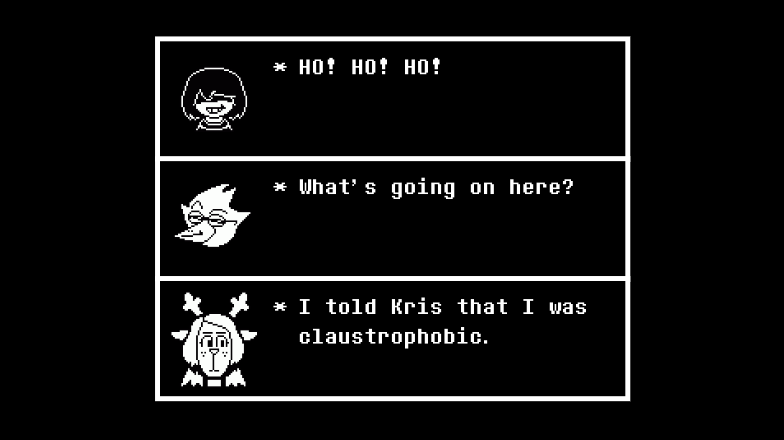 WARNING: MENTIONS OF CLAUSES kris is smart enough to know that's not what claustrophobic but hey! why waste a good opportunity? #noelledeltarune #readatyourowndiscretiondeltarune #warningdeltarune #eightohsevenpmestdeltarune