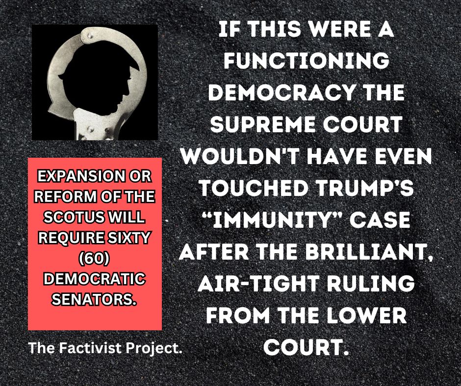 factivist_1's tweet photo. Reform or expansion of the Supreme Court will require sixty (60) Democratic senators. There is no way on Buddha's green earth that a Republican will support such reform of an institution they helped to corrupt. We know what we have to do. https://t.co/pWZJwXxuoW