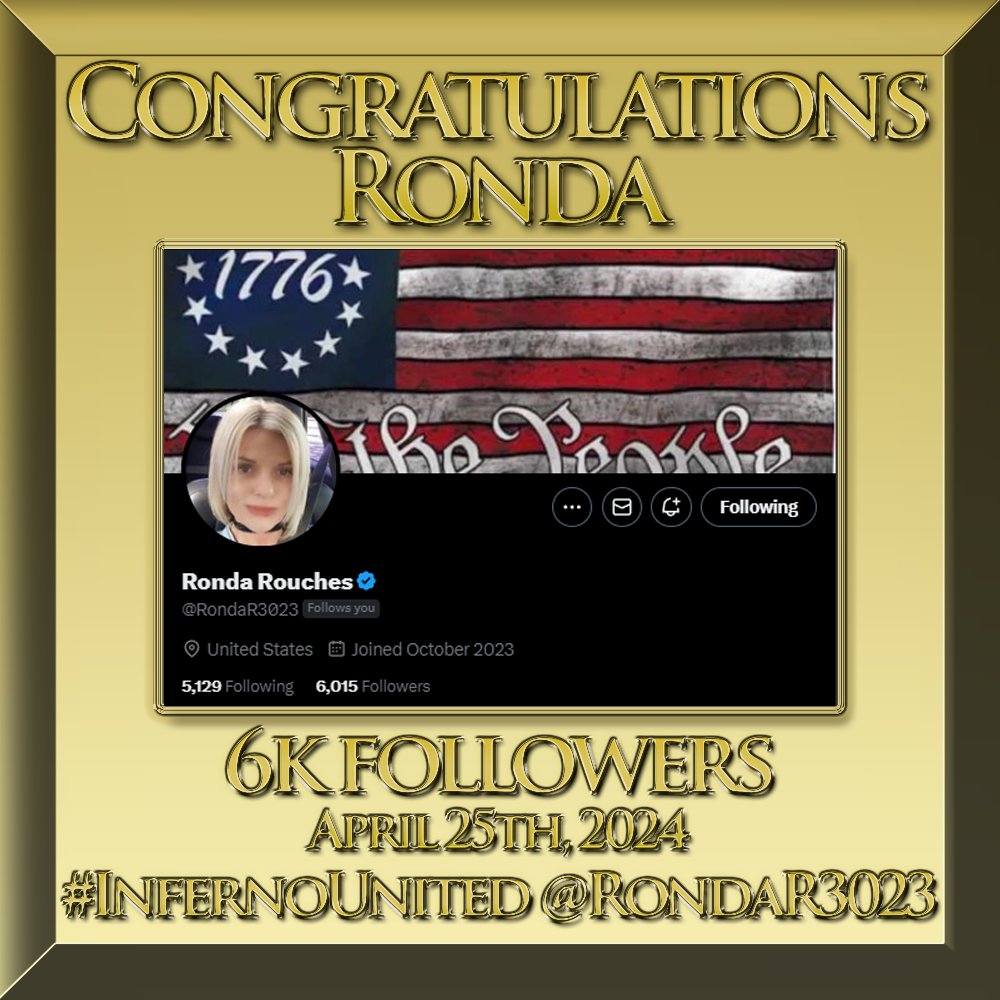 @V_Lady2024 @RondaR3023 Congrats for hitting 6k, @RondaR3023
#InfernoUnited